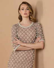 Pearl Embellished 3/4 Sleeve Gown