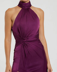 Purple Sleeveless Open Back Satin Gown
