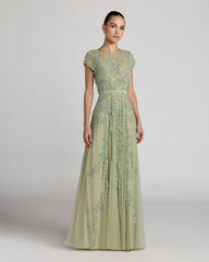 Floral Embellished Cap Sleeve Gown