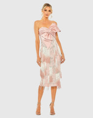 Pink Bow Front Ombre Fringe Detailed Dress - FINAL SALE