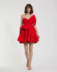 Red Faille Strapless Twist Bow Mini Dress - FINAL SALE