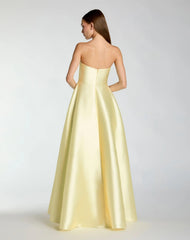Yellow Strapless Mikado Ball Gown With Floral Print