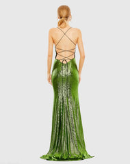 Green Metallic Corset Back Column Gown - FINAL SALE