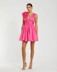 Ruffle V Neck Fit & Flare Mini Dress