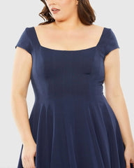 Navy Cap Sleeve Square Neck Ball Gown - FINAL SALE