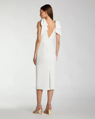 White Sleeveless Crepe Midi Dress with Bow Straps