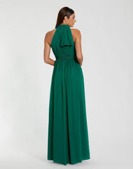 Green High Neck Chiffon Gown