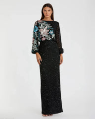 Embellished Floral High Neck Gown