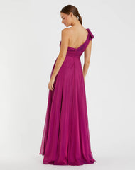 Purple Sleeveless One Shoulder Pleated Gown