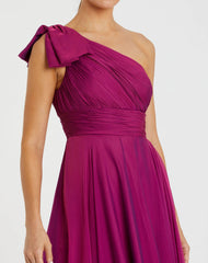 Purple Sleeveless One Shoulder Pleated Gown
