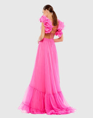 Dark Pink Ruffle Tiered Cut-Out Chiffon Gown - FINAL SALE
