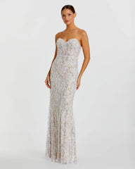 Embellished Lace Strapless Bustier Gown