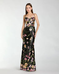 Sleeveless Bustier Floral Applique Gown