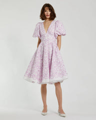 Multicolor Embroidered Floral Puff Sleeve Midi Dress - FINAL SALE