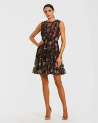 Micro Ruffle Floral A-Line Mini Dress