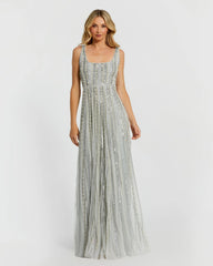 Scoop Neck A-Line Gown With Striped Beading
