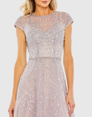 Embellished High Neck Cap Sleeve A Line Dress