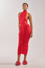 HIPS DON'T LIE RUCHED MAXI DRESS IN RED
