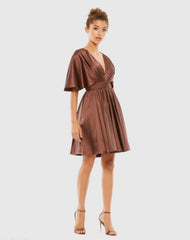 Satin Flowy Cape Sleeve Mini Dress - FINAL SALE