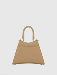 Brown Angular Small Leather Handbag With Gold Hardware
