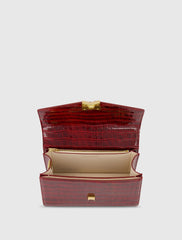 Red Crocodile Leather Shoulder Bag With Gold Hardware - FINAL SALE