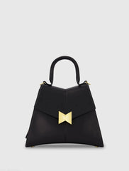 Medium Angular Leather Top Handle Handbag with Gold Hardware