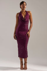 POPPIN' BOTTLES RHINESTONE MAXI DRESS IN PURPLE