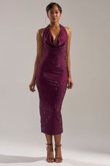 POPPIN' BOTTLES RHINESTONE MAXI DRESS IN PURPLE