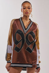 RYAN COLORBLOCK RHINESTONE JERSEY DRESS IN COCOA
