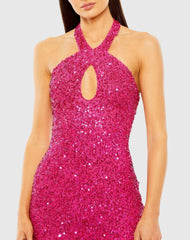Pink Cross Front Keyhole Top Beaded Fringe Mini Dress - FINAL SALE