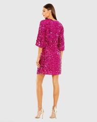Pink Quarter Sleeve High Neck Sequin Embellished Mini Dress - FINAL SALE