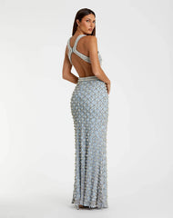 Blue Pearl Embellished Open Back Gown