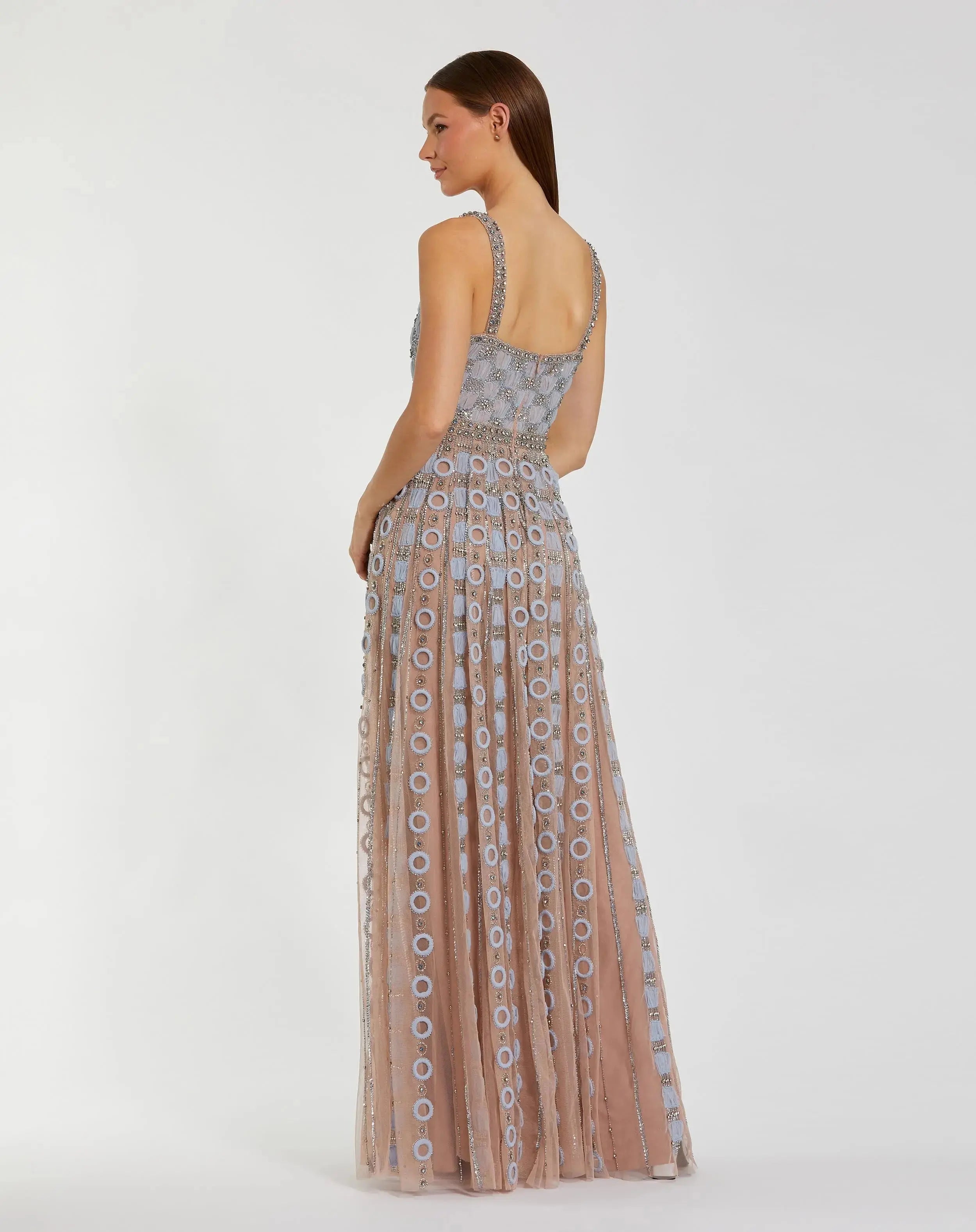 Light Blue Sleeveless Embellished A-line Gown
