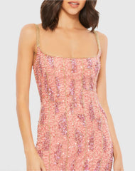 Pink Embellished Square Neck Gown