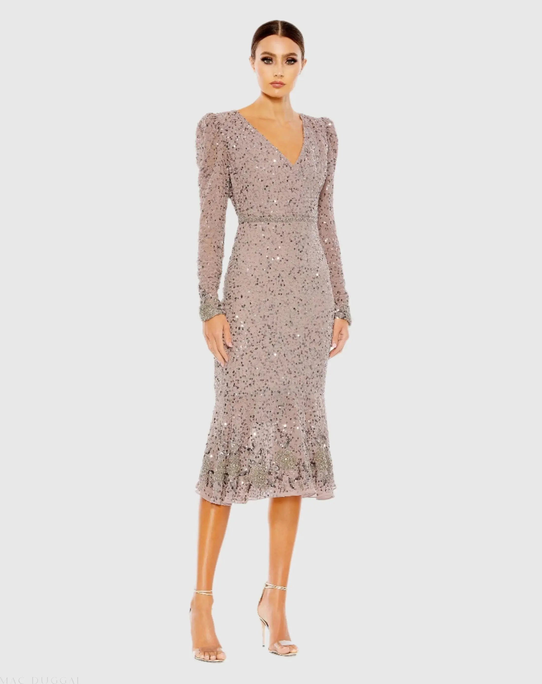 Sequin Dress with Embellished Hemline and Belt