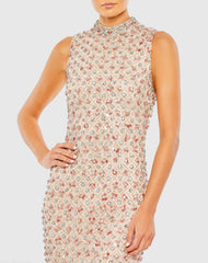 Pink Embellished High Neck Sleeveless Column Dress