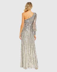 Silver Asymmetrical One Shoulder Sequin Gown