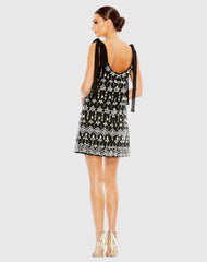 Black Jewel Encrusted Soft Tie Sleeveless Dress