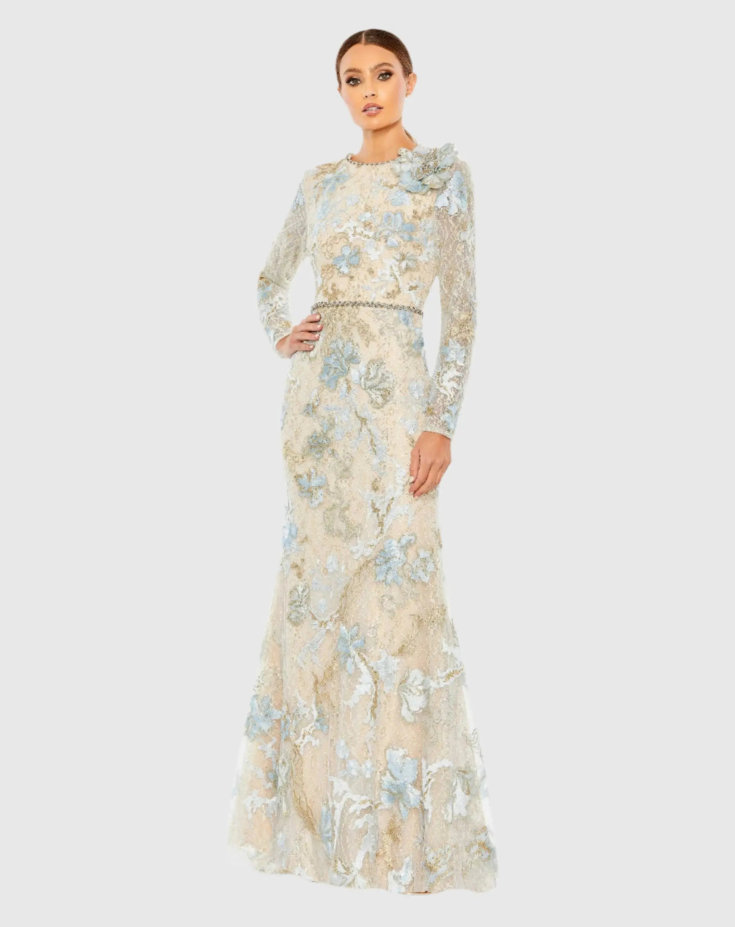 Floral Embroidered Lace Trumpet Gown