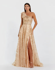 Embellished Bow One Shoulder A Line Gown