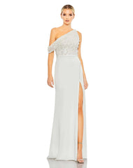 White Embellished Drop Shoulder Column Gown - FINAL SALE
