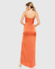 Orange Bustier Side Ruched Bodycon Gown - FINAL SALE