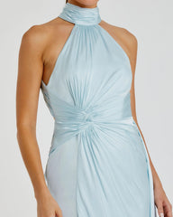 Light Blue Sleeveless Open Back Satin Gown
