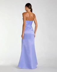 Purple Strapless Satin Gown With Slit