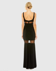 Black Sleeveless Sheer Mesh Panel Column Gown - FINAL SALE