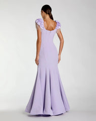 Purple Scoop Neck Mermaid Gown With Embellished Sleeves