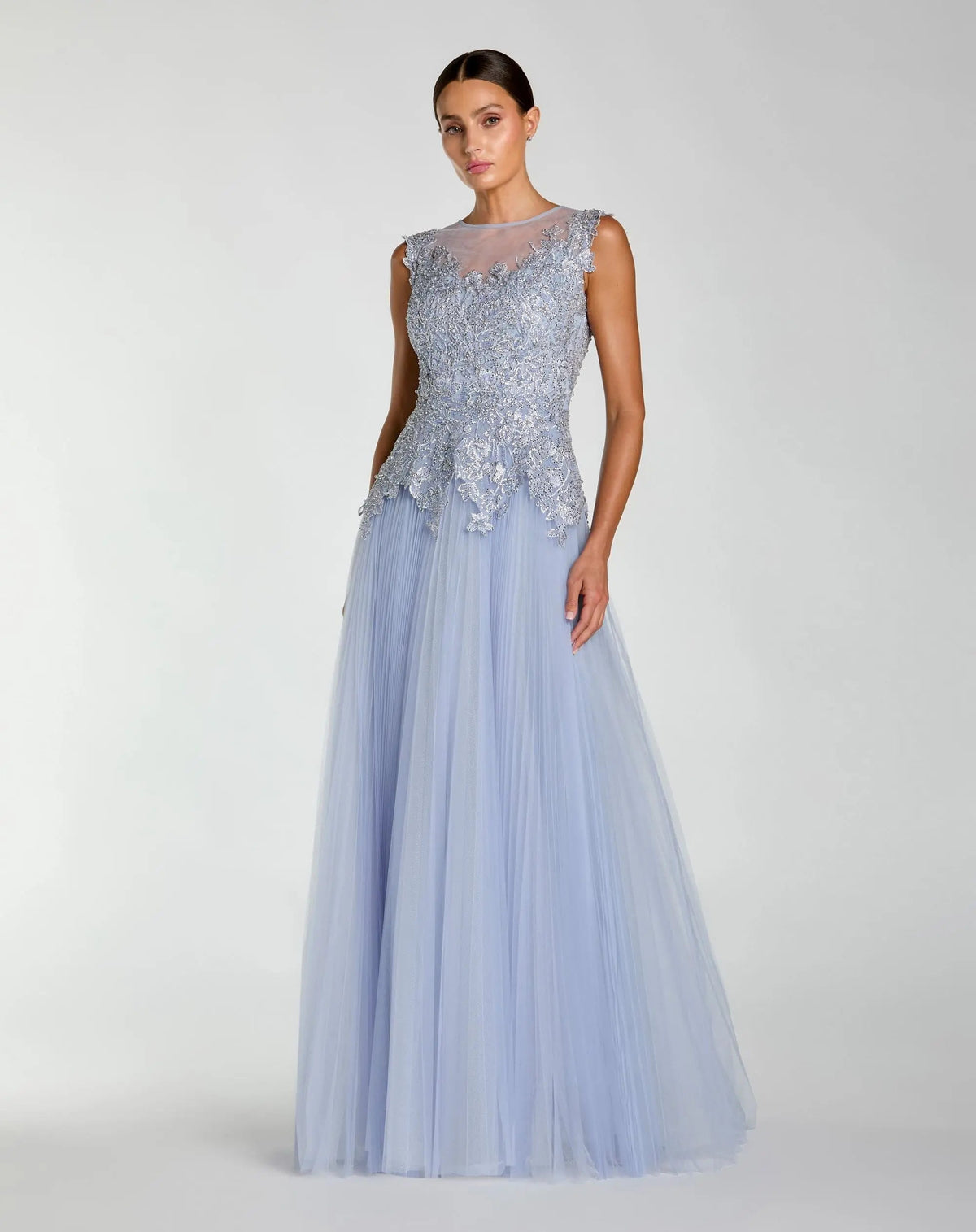 Purple Sleeveless Embellished Bodice A-Line Gown