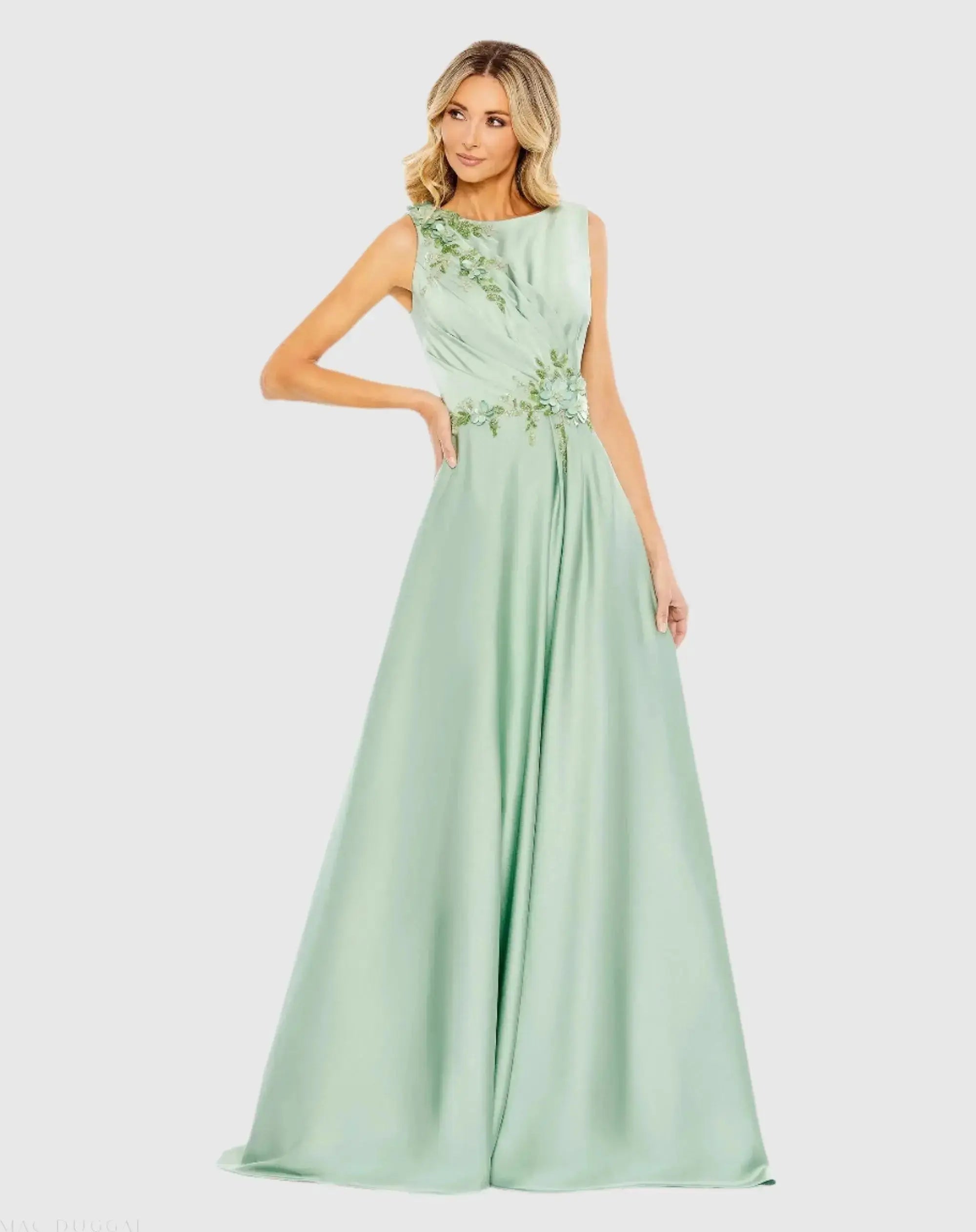 Floral Applique Sleeveless A Line Gown