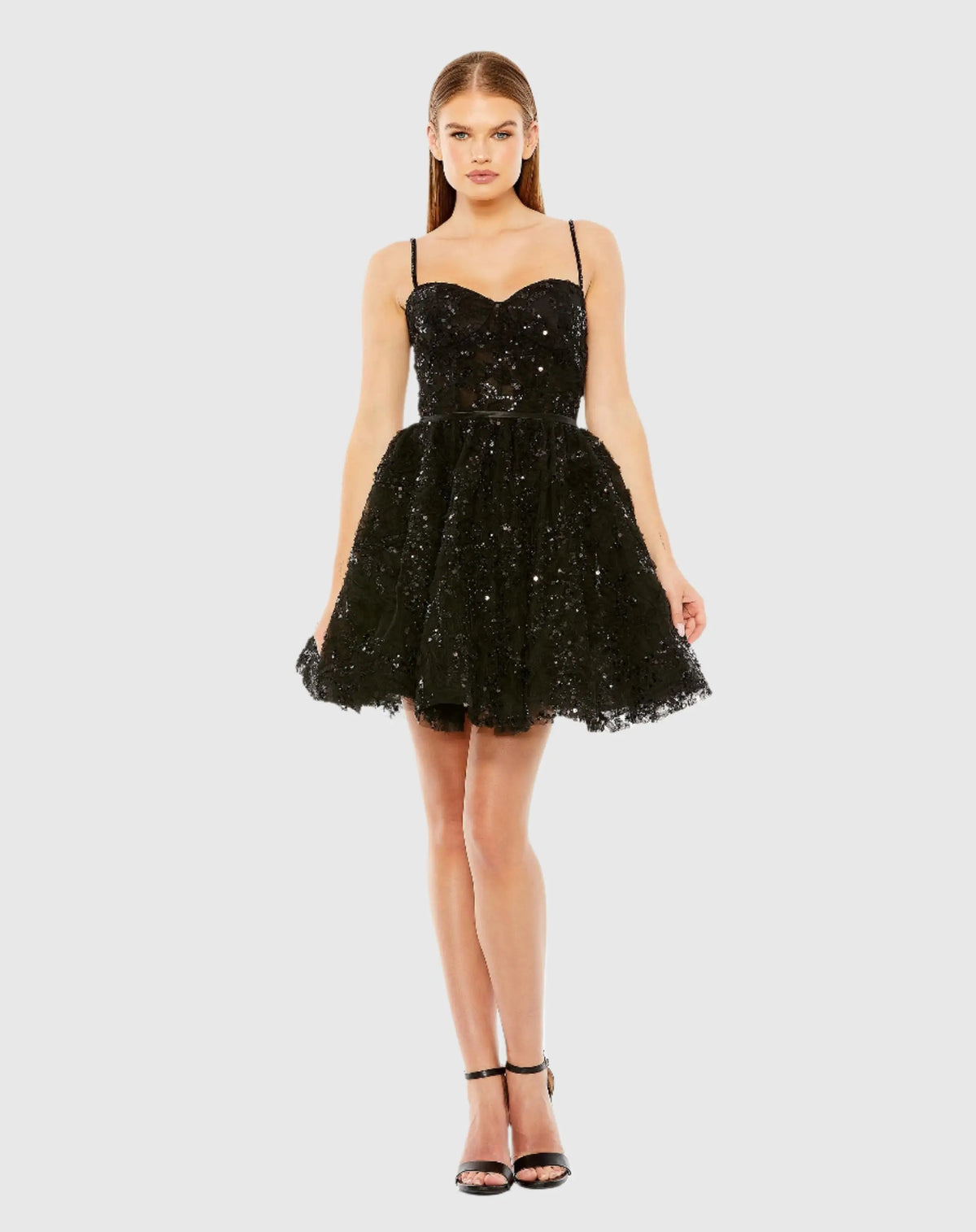 Black Beaded Strap Bustier Sequin Mini Dress - FINAL SALE