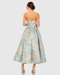 Strapless Brocade Midi Dress with Pockets